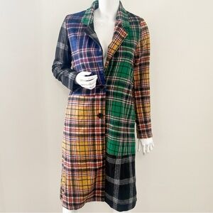 Dolls Kill Brand Current Mood Multicolor Plaid Fleece Button Down Alt Car Coat